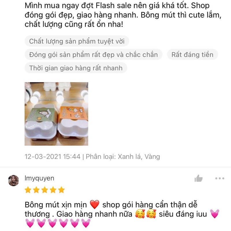 Bộ 6 bông mút tán kem nền hình trứng gà cute