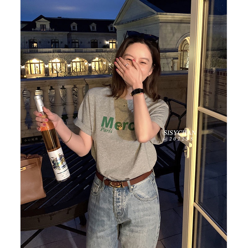 Áo Thun Cổ Tròn In Chữ Đơn Giản Thời Trang Phong Cách Hàn Quốc