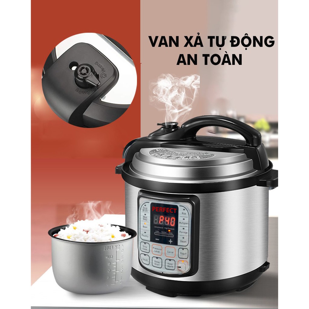 [HÀNG CHÍNH HÃNG] Nồi áp suất điện đa năng Perfect LG06A - Dung tích 6 Lít - Điều khiển điện tử - 10 Chế độ nấu tự động