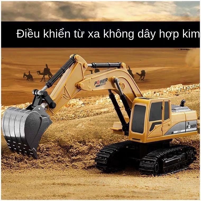 Máy xúc hợp kim điều khiển từ xa mô phỏng đồ chơi trẻ em đào điện không dây xây dựng xe cậu bé