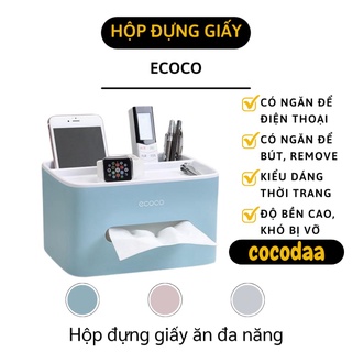 Hộp Đựng Giấy Ăn - Hộp Đựng Khăn Giấy Ecoco Có Ngăn Để Đồ, Trang Trí Nhà 8516 [FREESHIP]