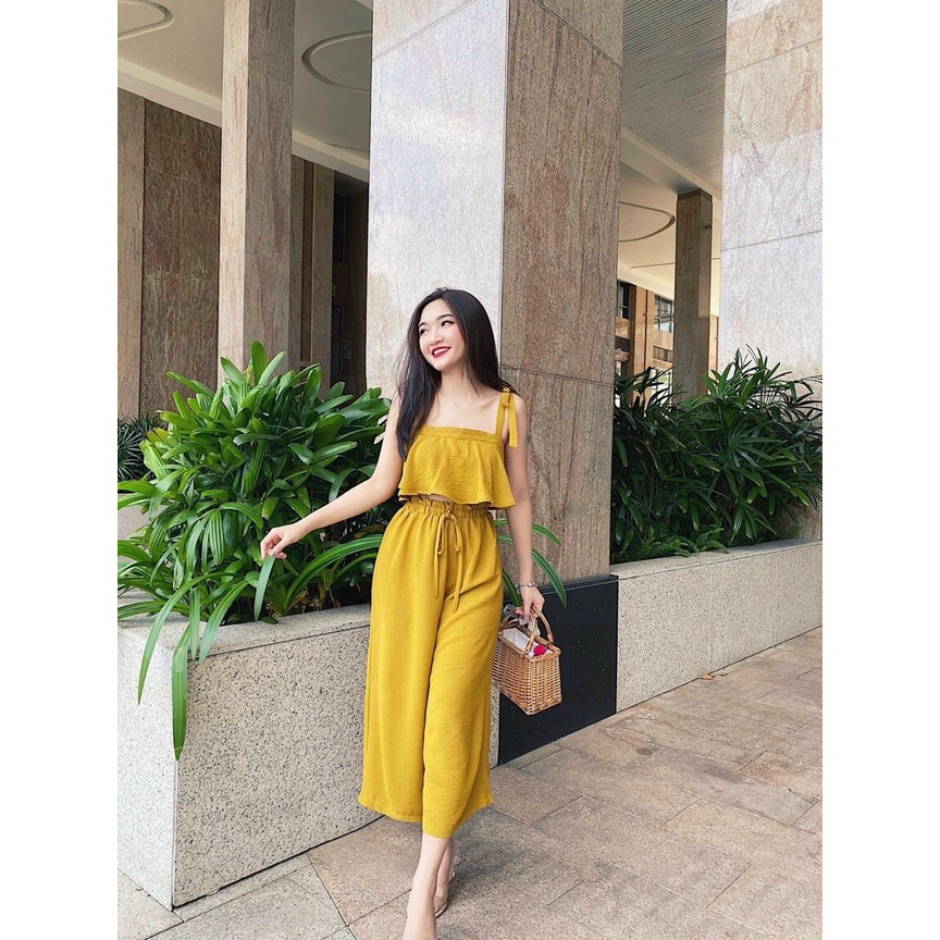 [ Miễn phí ship 2022 ] Set bộ nữ áo croptop cột nơ vai , bộ quần ống xuông đi làm đi chơi ,thời trang công sở