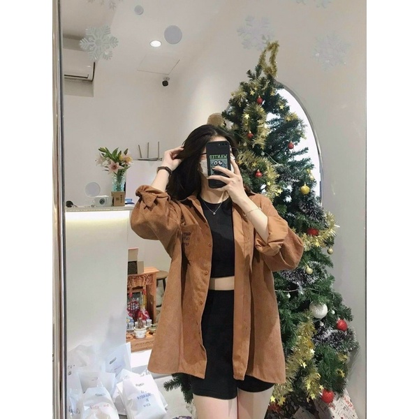 Áo khoác sơmi kaki nhung gân có túi unisex ulzzang nam nữ