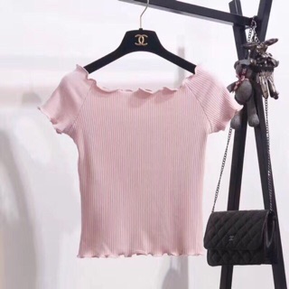 Áo thun gân trễ vai