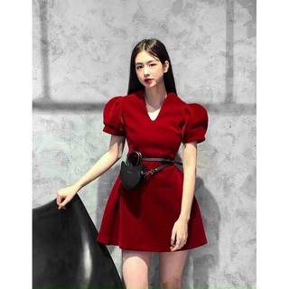 ĐẦM NHUNG CỔ V (KÈM VIDEO HÌNH THẬT)