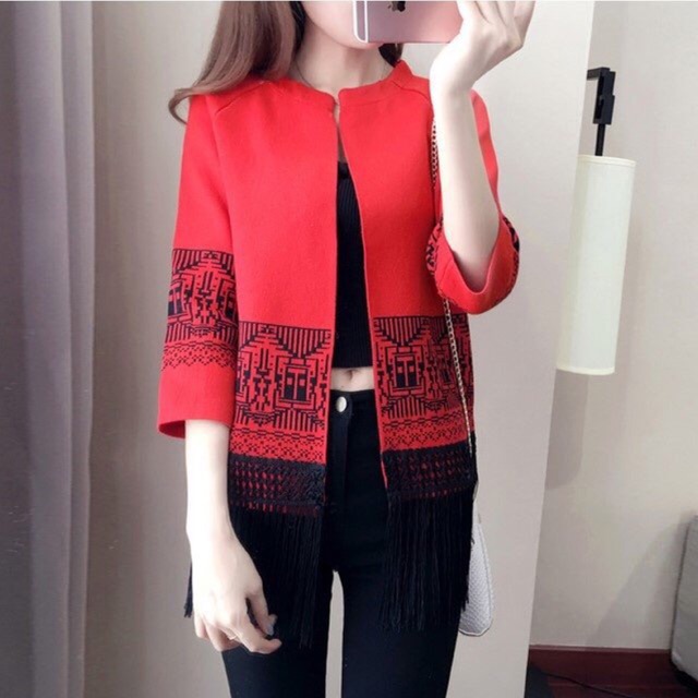 HÀNG NHẬP - ÁO LEN THỔ CẨM PHỐI TUA RUA CAO CẤP QC
