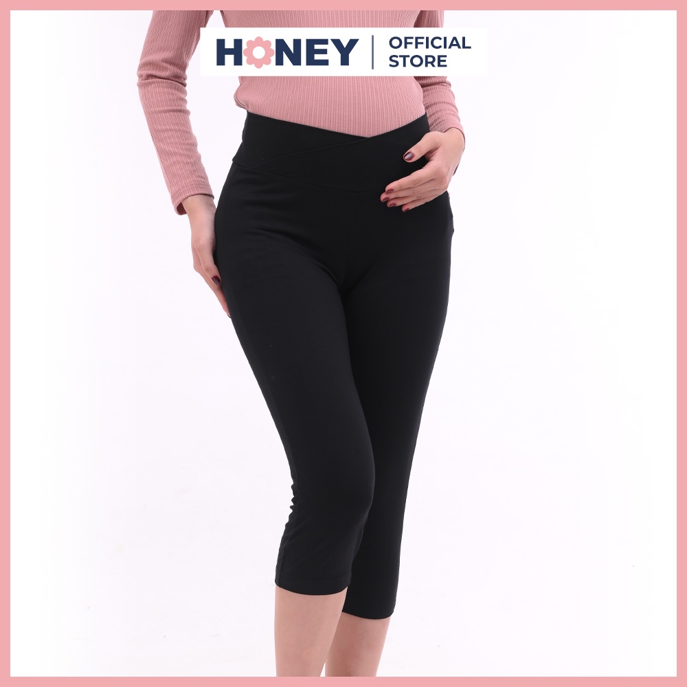 Quần legging dài qua gối cạp chéo, chất cotton co giãn - Thời trang đầm bầu cao cấp HONEY