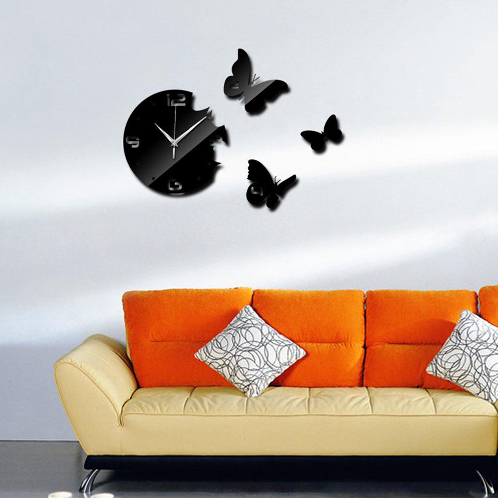 Miếng Dán Tường Hình Đồng Hồ Bươm Bướm 3D Hiệu Ứng Gương