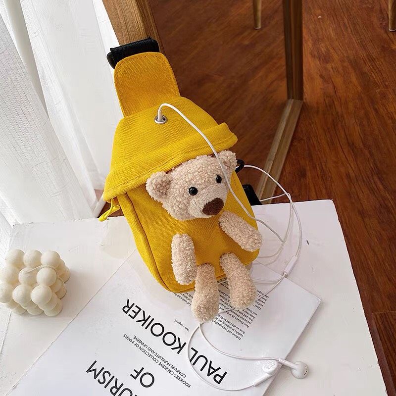 Túi Bao Tử Mini Tặng Kèm Gấu - Túi Đeo Chéo Vải Dễ Thương 0002