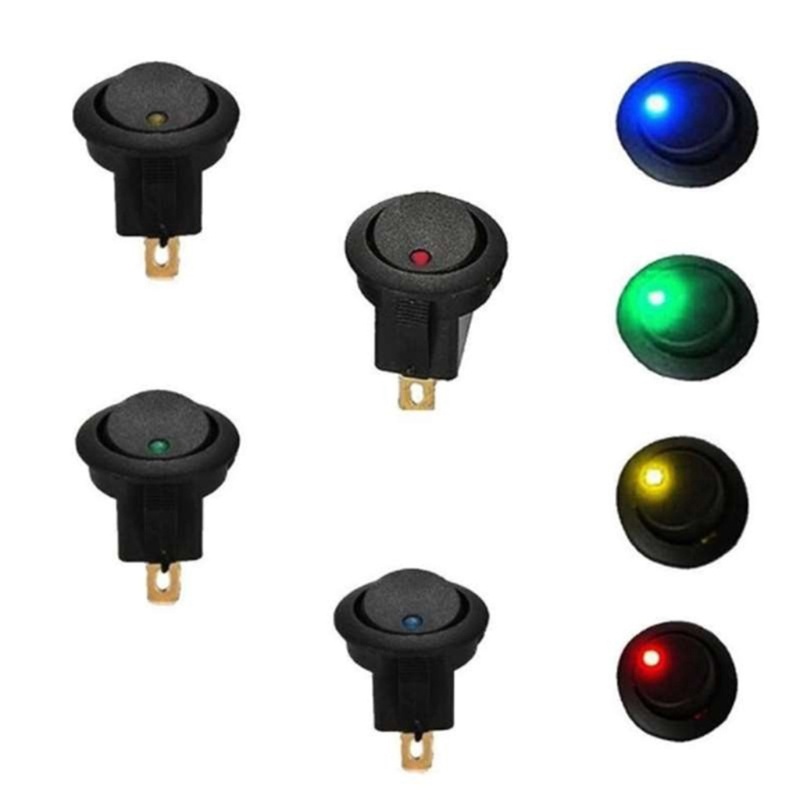 Bộ 5 Công Tắc Tròn Chống Thấm Nước 12V Có Đèn LED Chuyên Dụng Cho Xe Hơi / Tàu Thuyền / Xe Tải RV