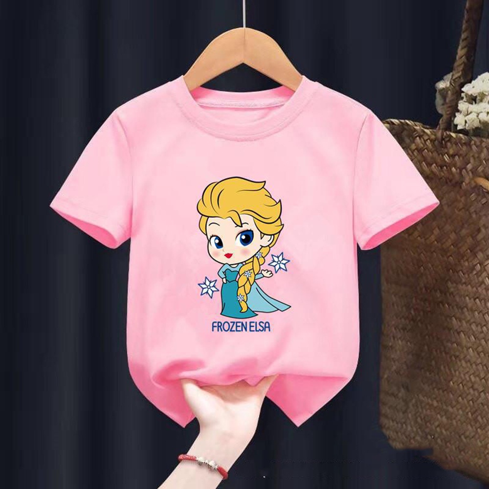 Áo thun cotton pha cổ tròn tay ngắn thoáng khí mùa hè cho bé gái