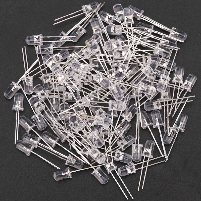 100 chiếc 5mm Đèn điốt LED trắng DC 3V 20mA Đèn bóng đèn Linh kiện điện tử Điốt phát sáng