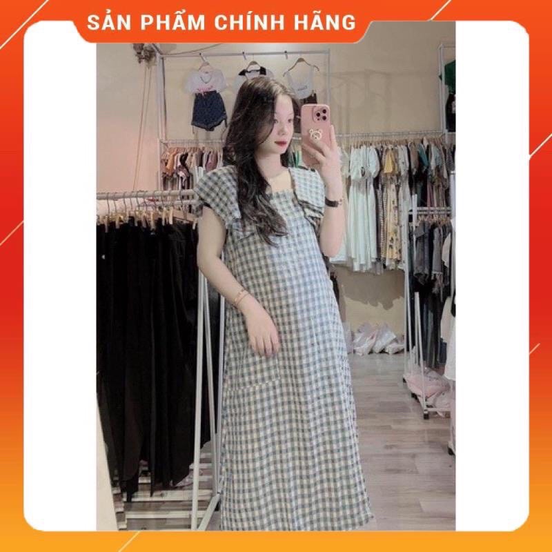 Váy Bầu kẻ dáng xuông có túi ,tay cánh tiên ,cổ vuông ,ảnh thật cận chất shop tự chụp VB17