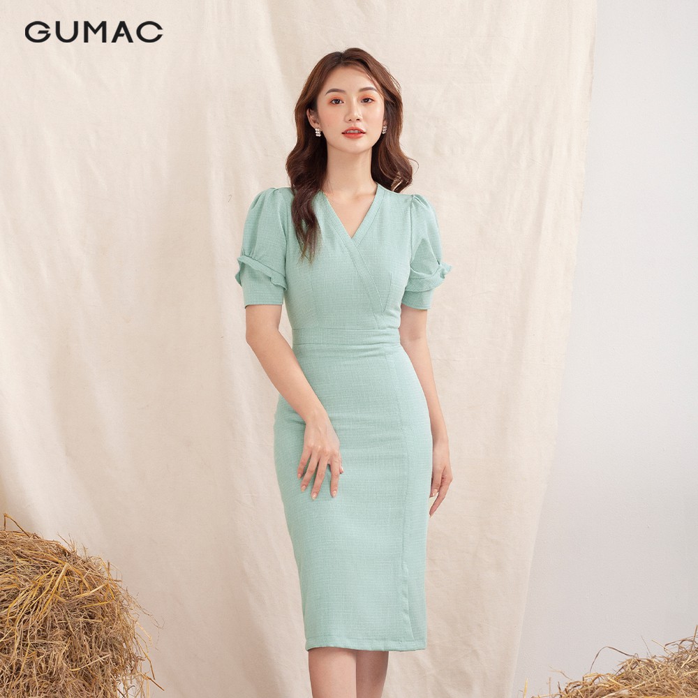 Đầm cổ V xẻ tà DA10112 GUMAC