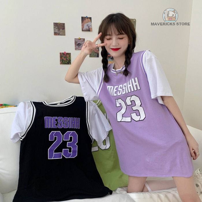Áo thun nữ tay ngắn số 23 thời trang mùa hè phong cách thể thao Hàn Quốc