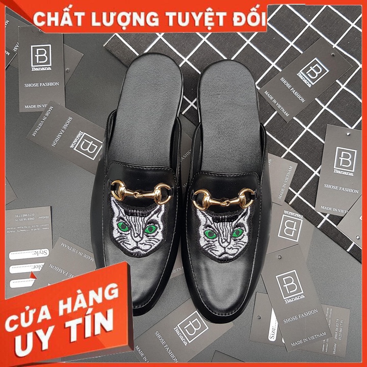 Giày sục nam | THÊU HỌA TIẾT CON MÈO DA NHÁM | đế cao su đem lại sự thoải mái cho người sử dụng.