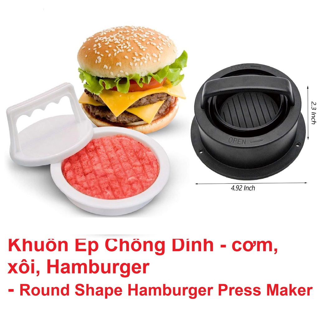 Khuôn Ép Thịt Làm Bánh Hamburger Chống Dính Hình Tròn - cơm, xôi..đa dụng - round shape hamburger press maker