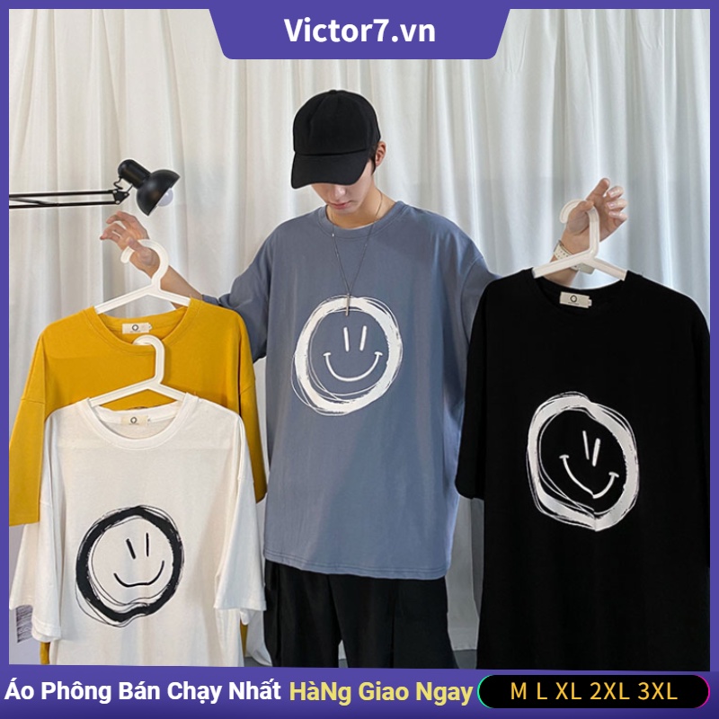 Áo Thun Ngắn Tay Họa Tiết Hình Mặt Cười Đơn Giản Cho Nam áo phong cách hàn quốc thun nam áo sọc tay dài áo thun hàn quốc áo thun nam sọc ngang