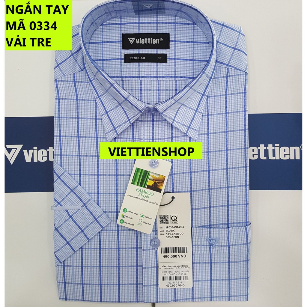 (0334 CRS) ÁO SƠ MI VIỆT TIẾN NGẮN TAY VẢI TRE CA RÔ
