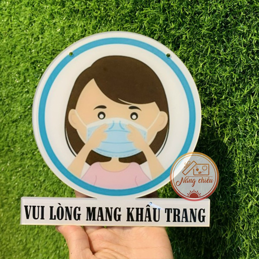 Bảng hiệu đeo khẩu trang phòng chống covid ,  treo trước cửa hàng, cửa tiệm in và thiết kế theo yêu cầu