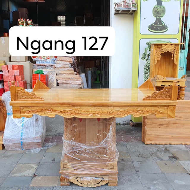 Bàn thờ treo tường gỗ gõ đỏ ngang 1m27 trạm sen gồm 1 bộ ke đế