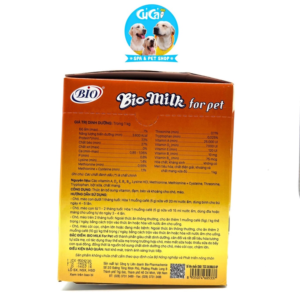 Sữa Bio Milk For Pet cho chó mèo con, sữa cho chó mèo sơ sinh, mang thai và biếng ăn cần thêm dưỡng chất Củ Cải Pet Shop
