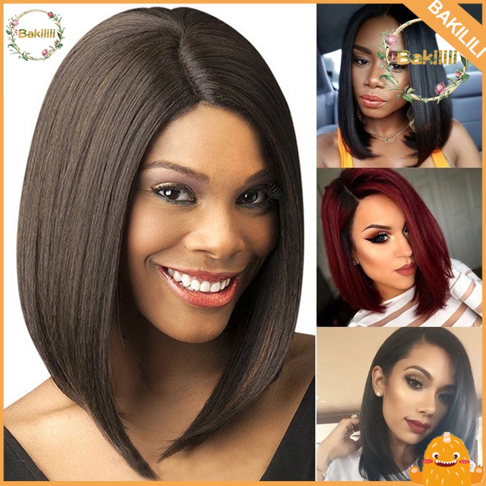 【BK】Short Straight Wig Women Centre Parting Party Cosplay Hairpiece Hair Decor