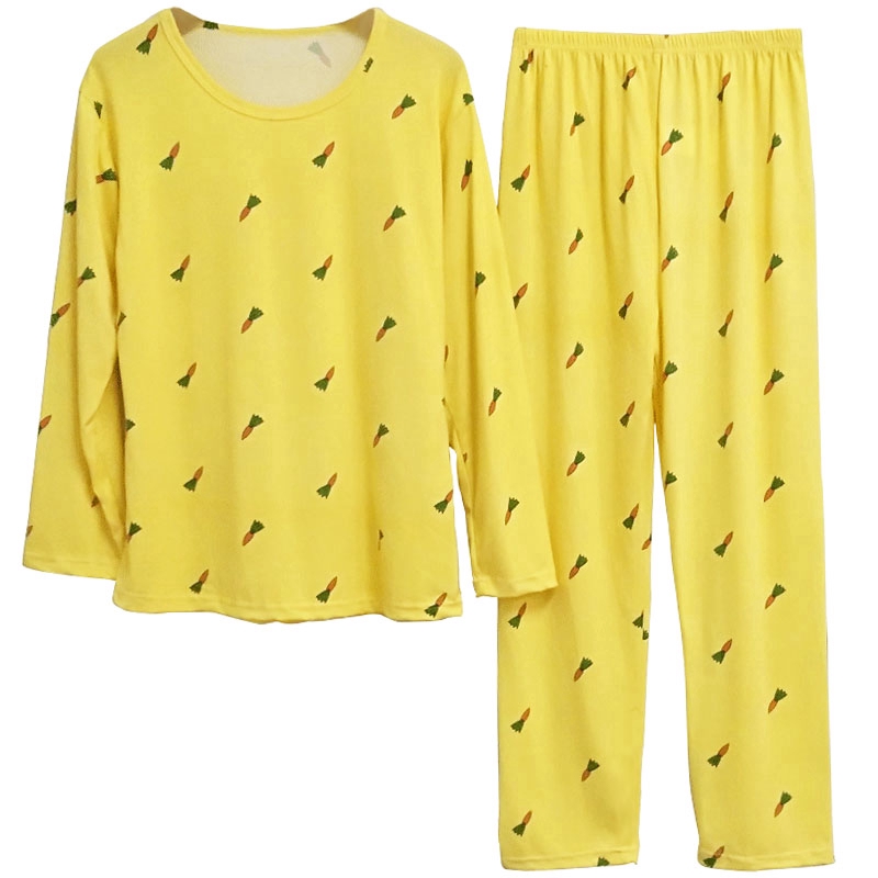 xiaohan korea spring autumn loose female nightwear round neck long sleeve sleepwear set cute print women Large size pajamas | BigBuy360 - bigbuy360.vn