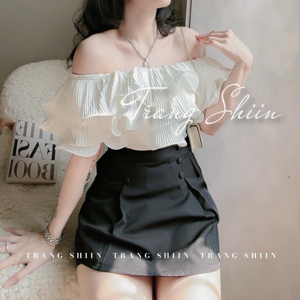 Set sơ mi bèo trễ vai chân váy ngắn siêu hot DN265