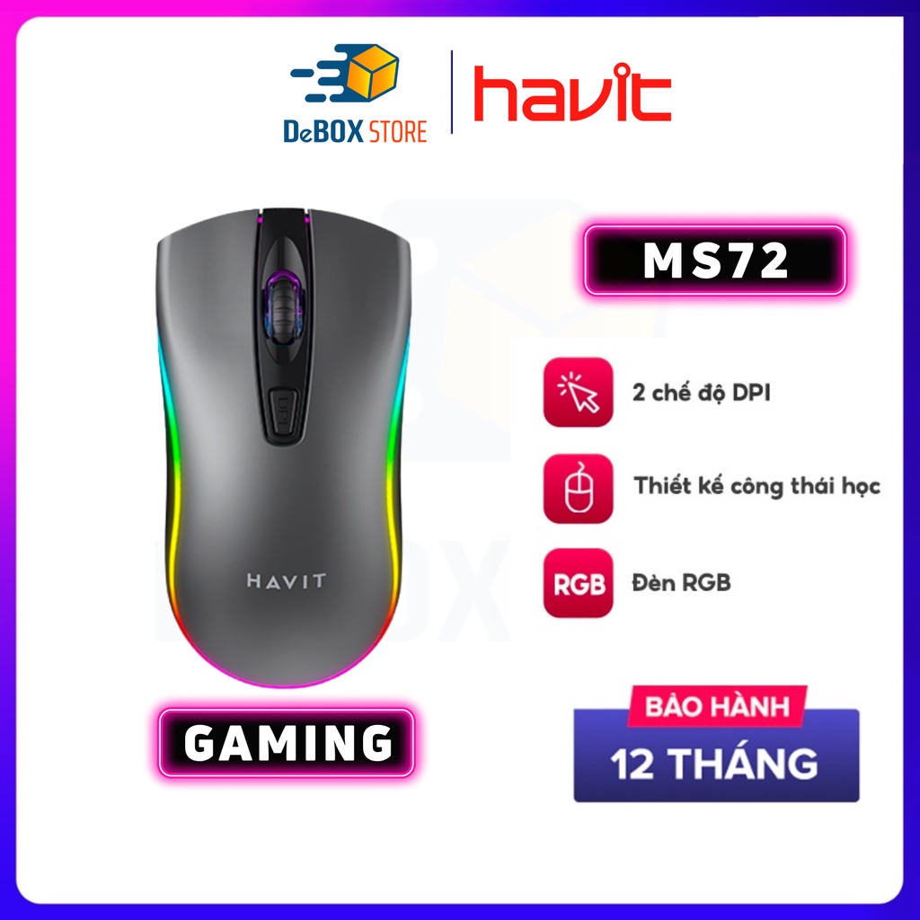 【Giao hàng nhanh】Chuột Có Dây HAVIT MS72 Độ Nhạy Lên Đến 1200 DPI , Có Đèn RGB - Chính Hãng Bảo Hành 12 Tháng