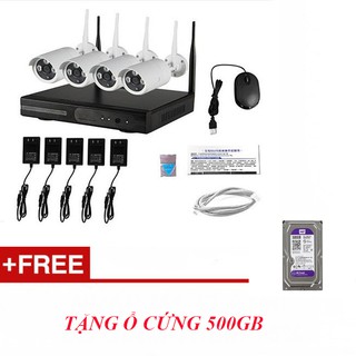 Bộ 4 camera đầu ghi wifi 4 camera wifi 720p+ổ cứng 500gb