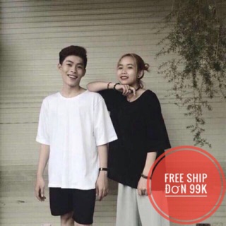 Áo Thun Trơn tay lỡ Nam Nữ Màu Trắng Chất Vải Cao Cấp