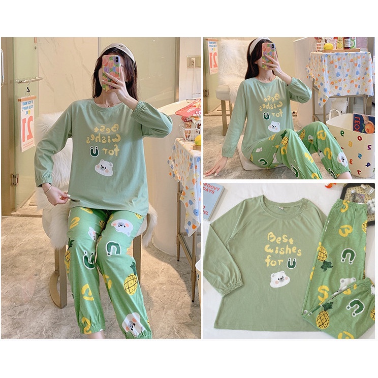 [Sẵn] Đồ ngủ thun Quảng Châu, đồ bộ tay dài quần dài mặc ở nhà, pijama dễ thương thu đông | BigBuy360 - bigbuy360.vn