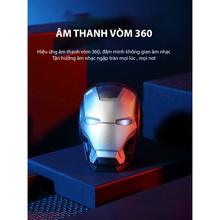Loa Bluetooh Không Dây Siêu Bass Floveme MK 46 Iron Man Endgame Cầm Tay, Nghe Nhạc Cực Hay, Mắt Có Đèn Led, Gắn Thẻ Nhớ