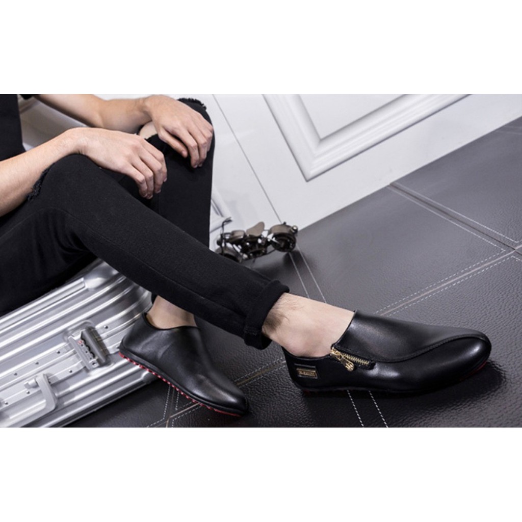 Giày nam slip on gân xéo dây kéo vàng SM066