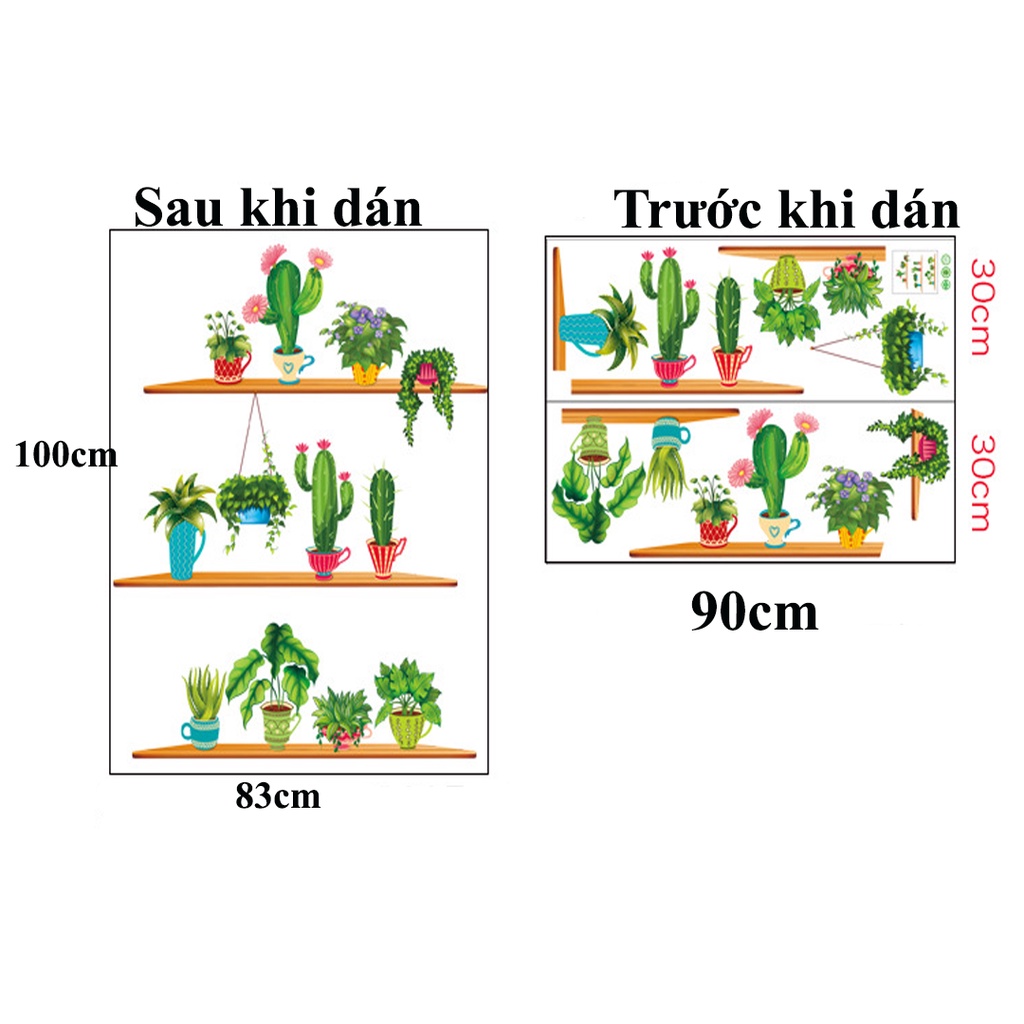 Decan dán tường, decan trang trí phòng hình chậu cây XH9309