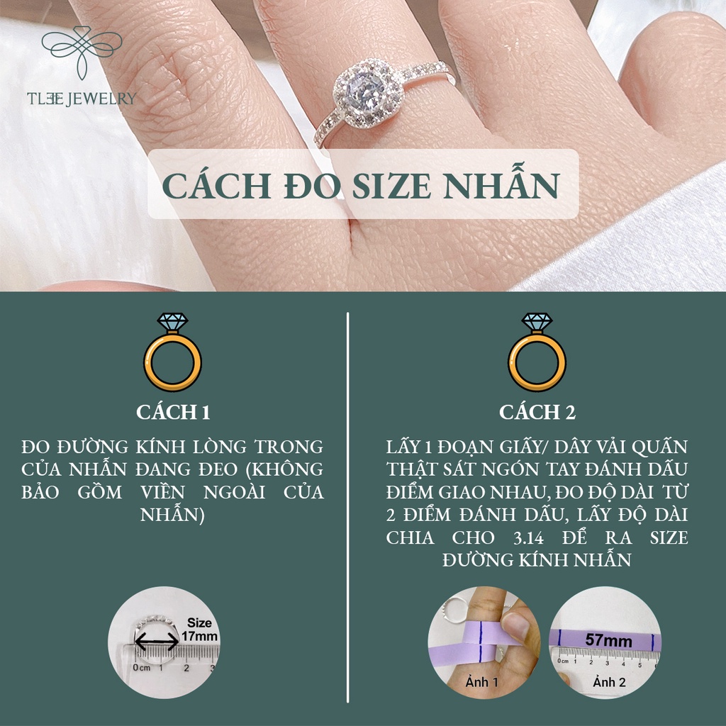 Nhẫn bạc nữ TLEE mặt vuông viền đính đá cao cấp NCJ A0153