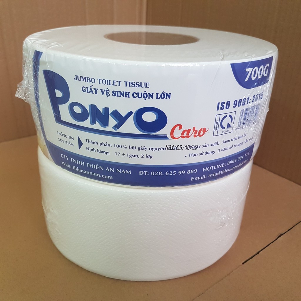 Giấy vệ sinh cuộn lớn 700g PONYO CARO - bột giấy nguyên chất, hàng cao cấp