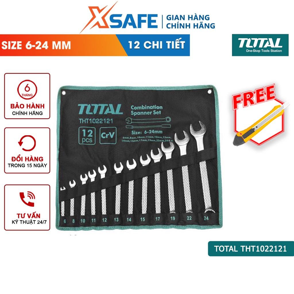 Bộ cờ lê 2 đầu miệng 12 chi tiết TOTAL THT1022121 6-32mm dụng cụ cơ khí sửa chữa ô tô xe máy nhà cửa - chính hãng