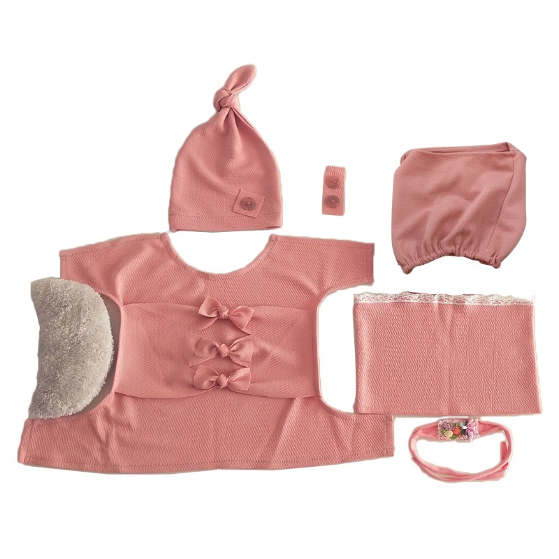 Bộ Đồ Ngủ Vải Cashmere Đính Nơ Dùng Làm Đạo Cụ Chụp Ảnh Cho Bé Sơ Sinh