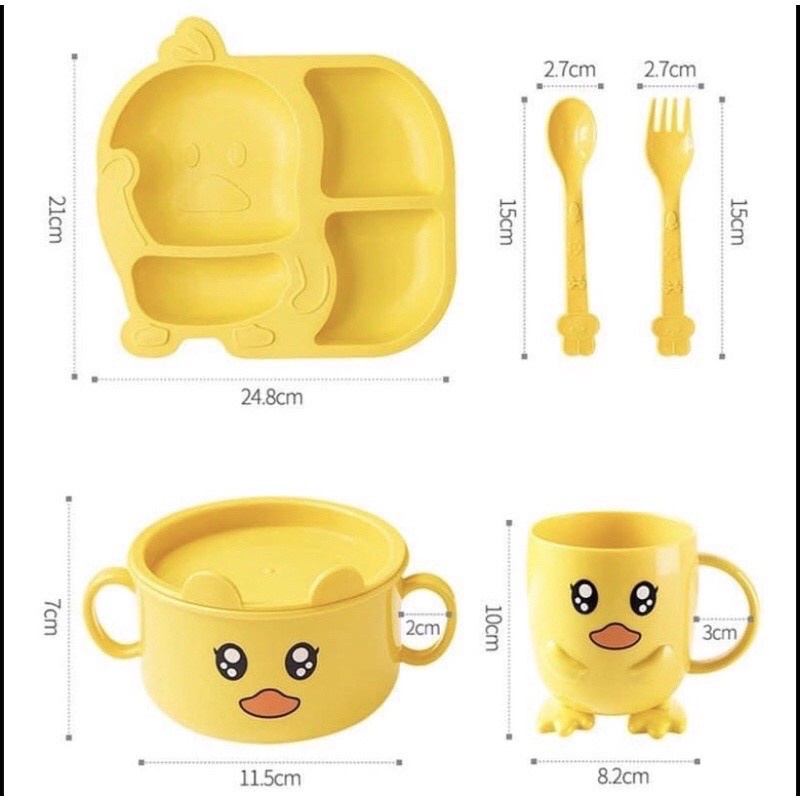 Khay ăn dặm, bộ dụng cụ tập ăn dặm cho bé hình vịt vàng ngộ nghĩnh đáng yêu kích thích bé ăn dăm