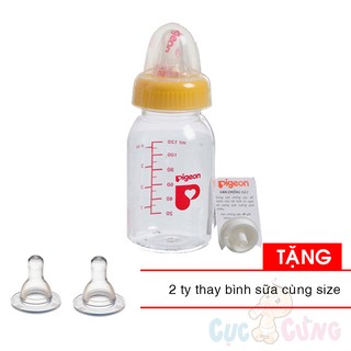 Combo Bình sữa Pigeon hình 120ml cổ thường - vàng Tặng 2 ty cùng size