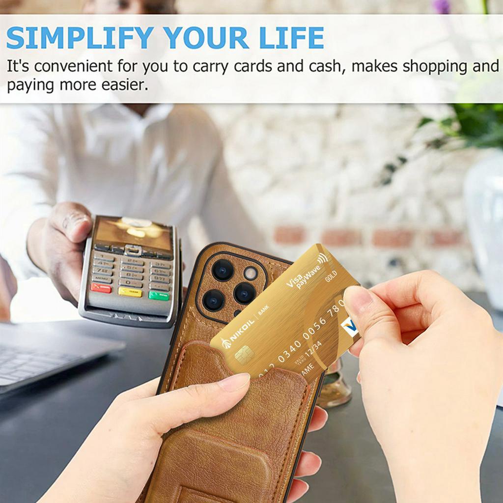 Sang Trọng Ốp Điện Thoại Da Kèm Ngăn Đựng Thẻ Chống Sốc Cho iphone 15 14 pro max 13 12 11 x xr xs 7 8 plus