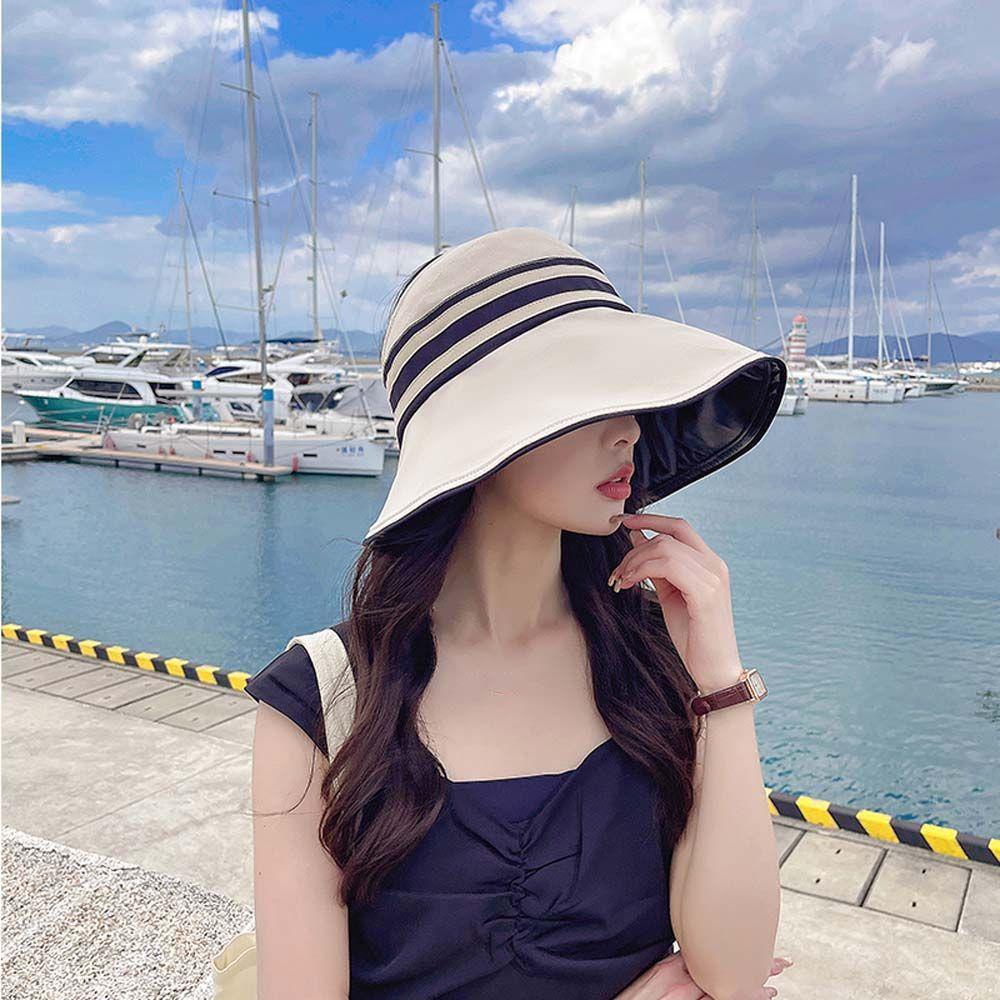 Nón Bucket Chống Nắng / Tia UV Họa Tiết Kẻ Sọc Thời Trang Đi Biển Cho Nữ