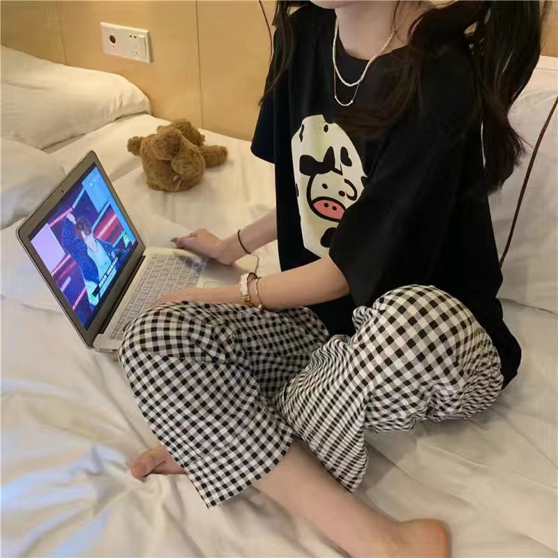 Đồ bộ nữ bigsize quần dài áo cộc TOZZO mặc nhà mùa hè  thun cotton dễ thương 40-70Kg BCD05