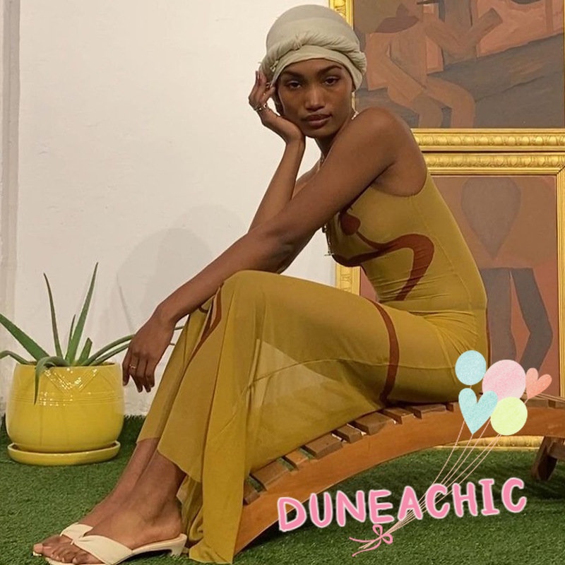 DUNEA Đầm phối lưới xuyên thấu thời trang dành cho nữ