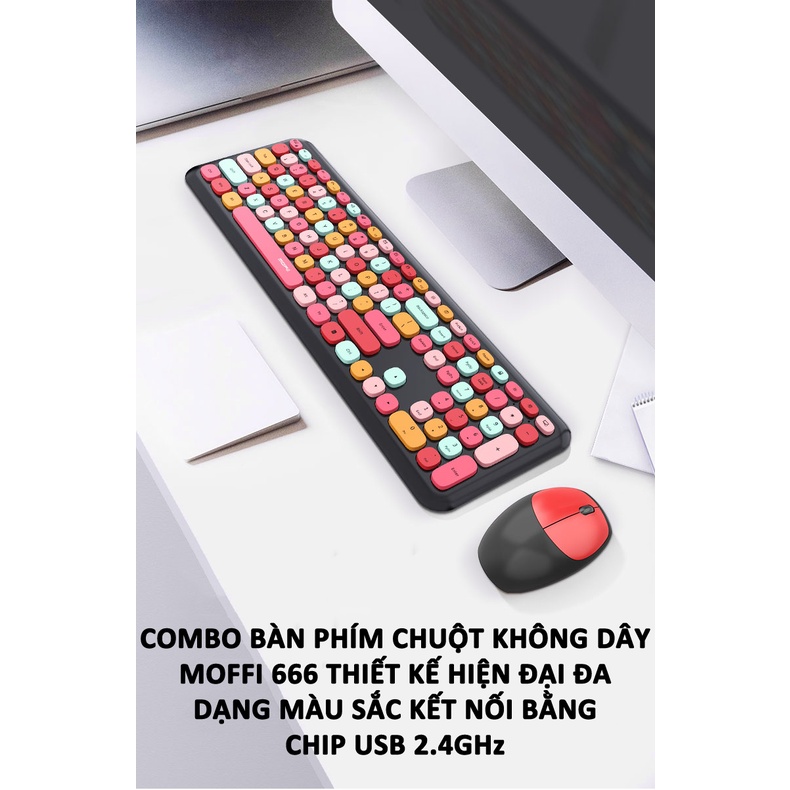Combo bàn phím chuột không dây MOFII 666 thiết kế hiện đại đa dạng màu sắc kết nối bằng chip USB 2.4GHz