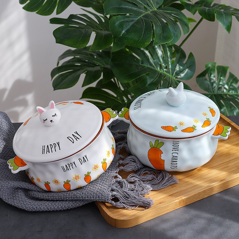 BÁT SỨ MỲ HÌNH NỒI (RABBIT) 2 QUAI CÓ NẮP