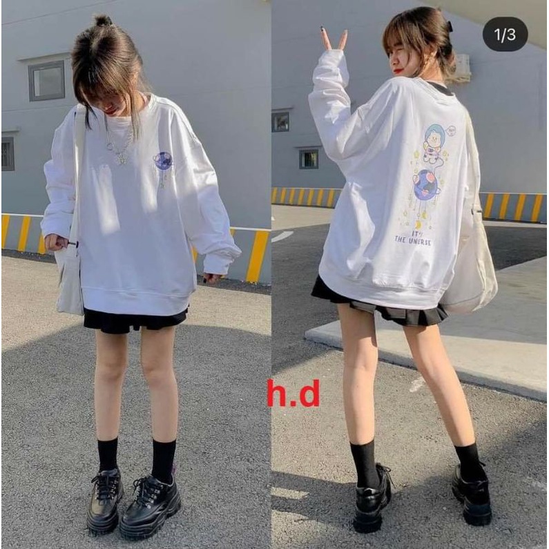 Áo Nỉ Zip Dài Tay Keep; Quả cầu in lưngSweater cổ tròn dài tay bồng, thun hoodie form rộng Ulzzang