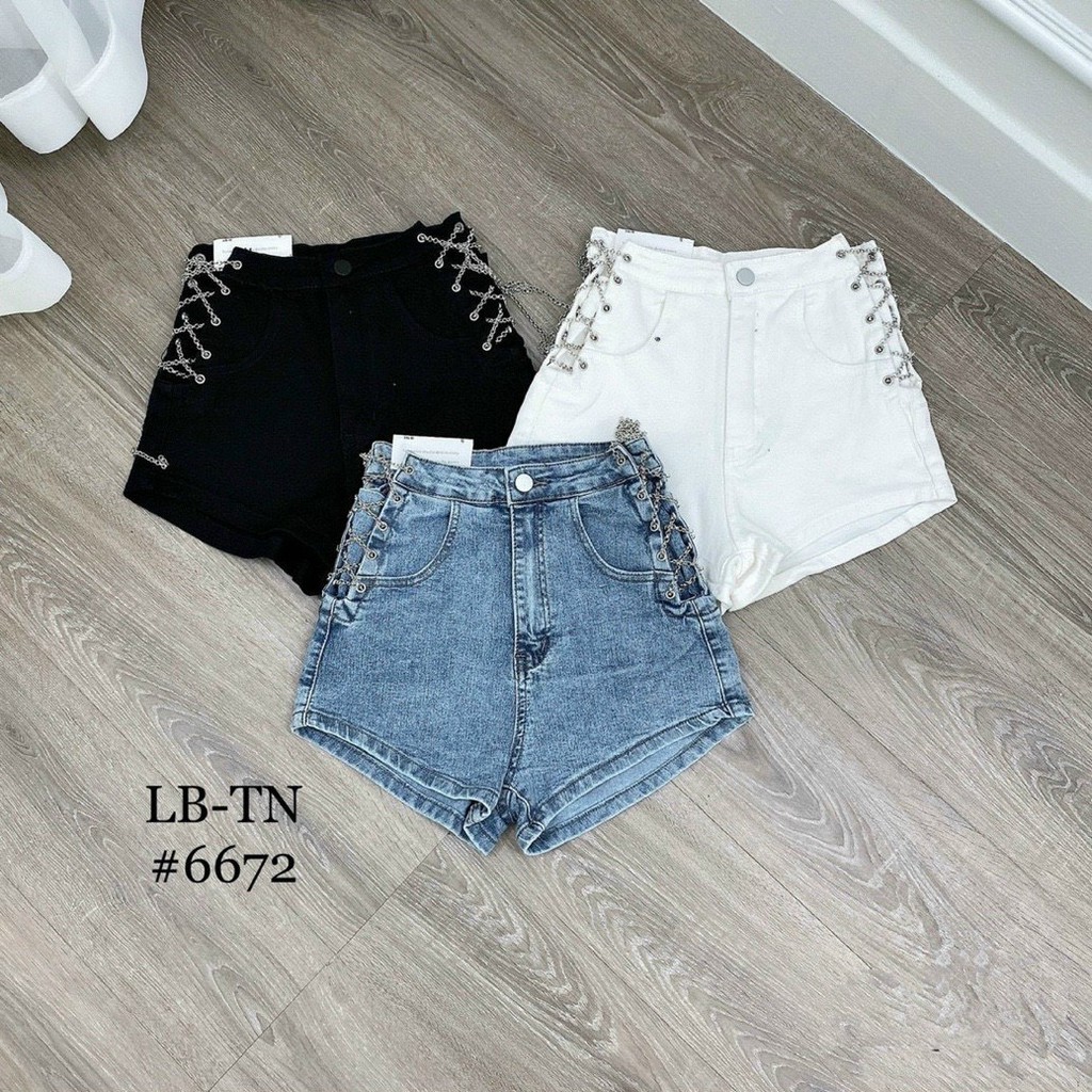 Quần shorts jean , kaki đan dây xích bên cực hot , chất co giãn nhẹ ( ảnh thật )